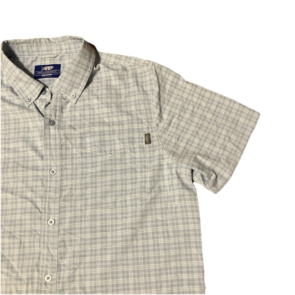 AFTCO Blue Plaid Short Sleeve Button Down Shirt Active Size Medium